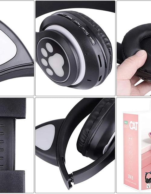 Load image into Gallery viewer, Kids Headphones, Cat Ear Wireless Headphones, LED Light up Kids Bluetooth Headphones over on Ear Black
