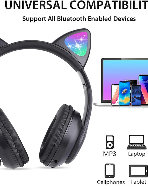 Load image into Gallery viewer, Kids Headphones, Cat Ear Wireless Headphones, LED Light up Kids Bluetooth Headphones over on Ear Black
