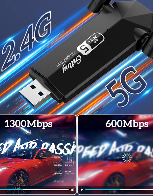 Load image into Gallery viewer, 1300Mbps USB 3.0, 867Mbps on 5Ghz / 400Mbps on 2.4Ghz Dual-Band USB Wi-Fi Adapter
