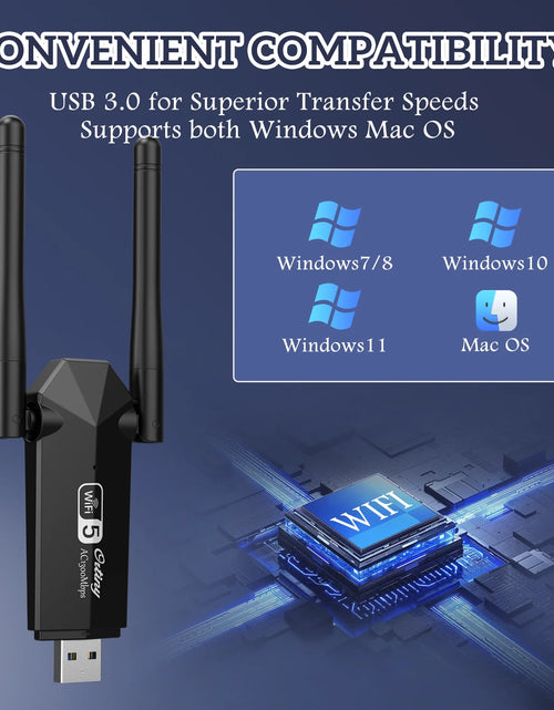 Load image into Gallery viewer, 1300Mbps USB 3.0, 867Mbps on 5Ghz / 400Mbps on 2.4Ghz Dual-Band USB Wi-Fi Adapter
