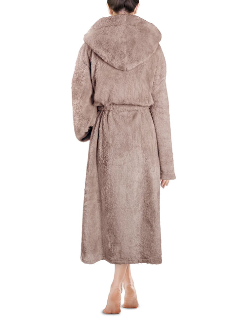 Load image into Gallery viewer, Women Hooded Plush Soft Robe | Fluffy Warm Fleece Sherpa Shaggy Bathrobe (S/M, Taupe)
