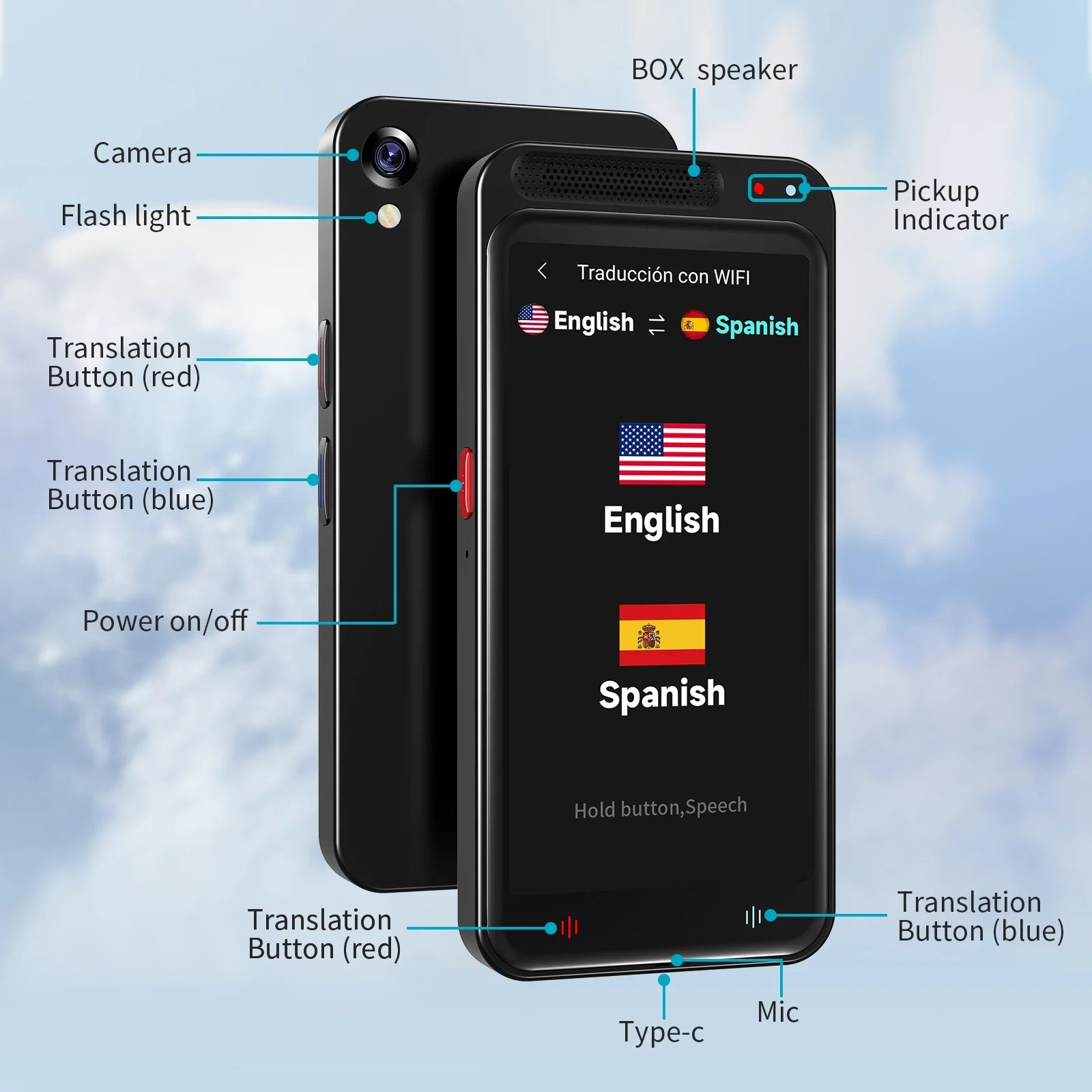 Language Translator Device, Two-Way Smart Voice and Photo Pocket Translator Real Time, Online Offline Translation for Business, Learning,Black