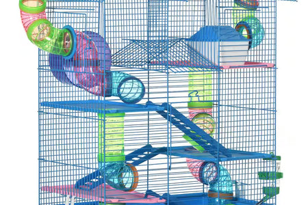 5-Tier Hamster Cage with Tubes and Tunnels, Water Bottle, Food Dish, Exercise Wheel