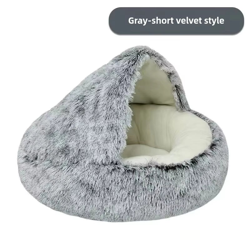 Autumn and Winter Soft Plush Pet Bed and Pet Bed Winter Warm and Cold Plush Comforter Nest Shell Cat Nest Semi-Enclosed Cat Nest