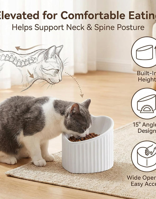 Load image into Gallery viewer, Ceramic Raised Cat Bowls, Tilted Elevated Food or Water Bowls, Stress Free, Backflow Prevention, Dishwasher and Microwave Safe, Lead &amp; Cadmium Free
