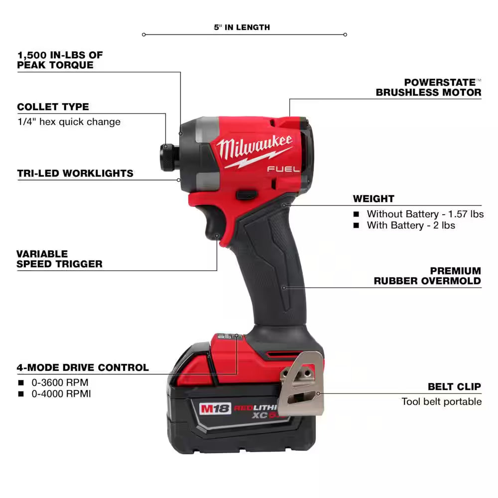 M18 FUEL 18-Volt Lithium-Ion Brushless Cordless 1/4 In. Hex Impact Driver and 4-1/2 In./5 In. Grinder with Paddle Switch