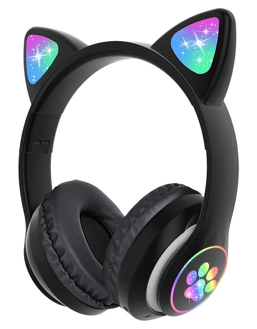 Load image into Gallery viewer, Kids Headphones, Cat Ear Wireless Headphones, LED Light up Kids Bluetooth Headphones over on Ear Black
