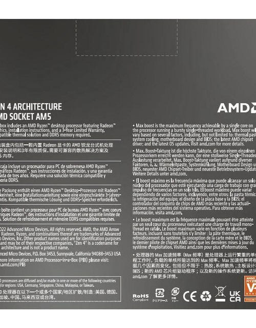 Load image into Gallery viewer, Ryzen 5 7600X - 6-Core 4.7 Ghz - Socket AM5 - 105W Desktop Processor (100-100000593WOF)
