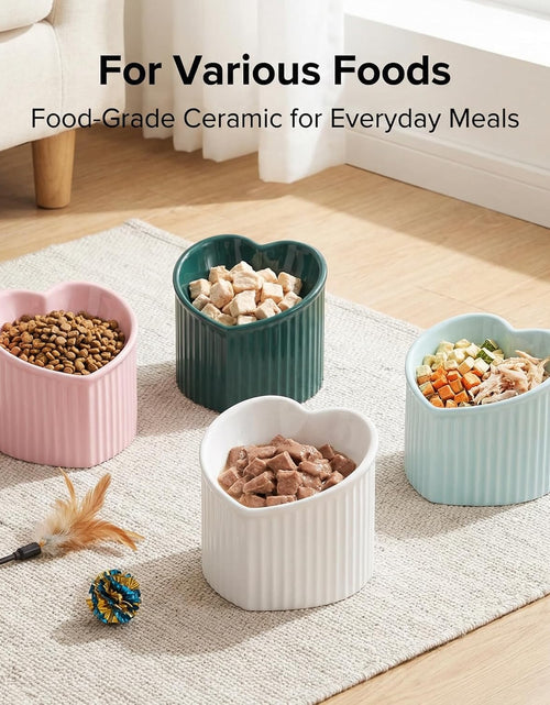Load image into Gallery viewer, Ceramic Raised Cat Bowls, Tilted Elevated Food or Water Bowls, Stress Free, Backflow Prevention, Dishwasher and Microwave Safe, Lead &amp; Cadmium Free
