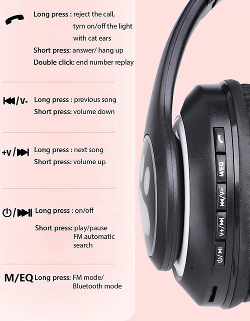 Load image into Gallery viewer, Kids Headphones, Cat Ear Wireless Headphones, LED Light up Kids Bluetooth Headphones over on Ear Black
