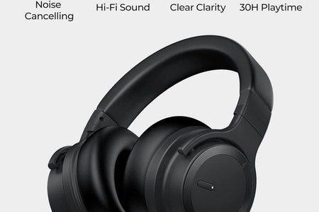 Bluetooth Headphones Active Noise Cancelling Headphones Wireless Headphones over Ear with Mic Deep Bass, Comfortable Protein Earpads, 30 Hours Playtime for Travel/Work, Black