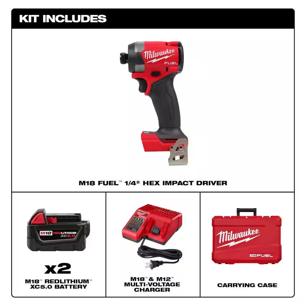 M18 FUEL 18-Volt Lithium-Ion Brushless Cordless 1/4 In. Hex Impact Driver and 4-1/2 In./5 In. Grinder with Paddle Switch