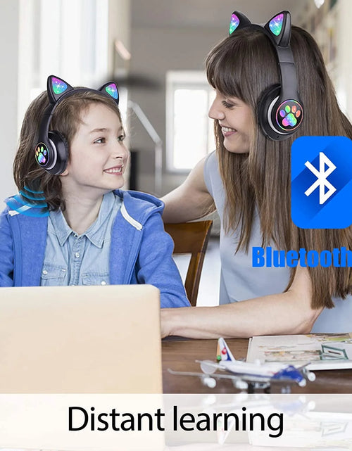 Load image into Gallery viewer, Kids Headphones, Cat Ear Wireless Headphones, LED Light up Kids Bluetooth Headphones over on Ear Black
