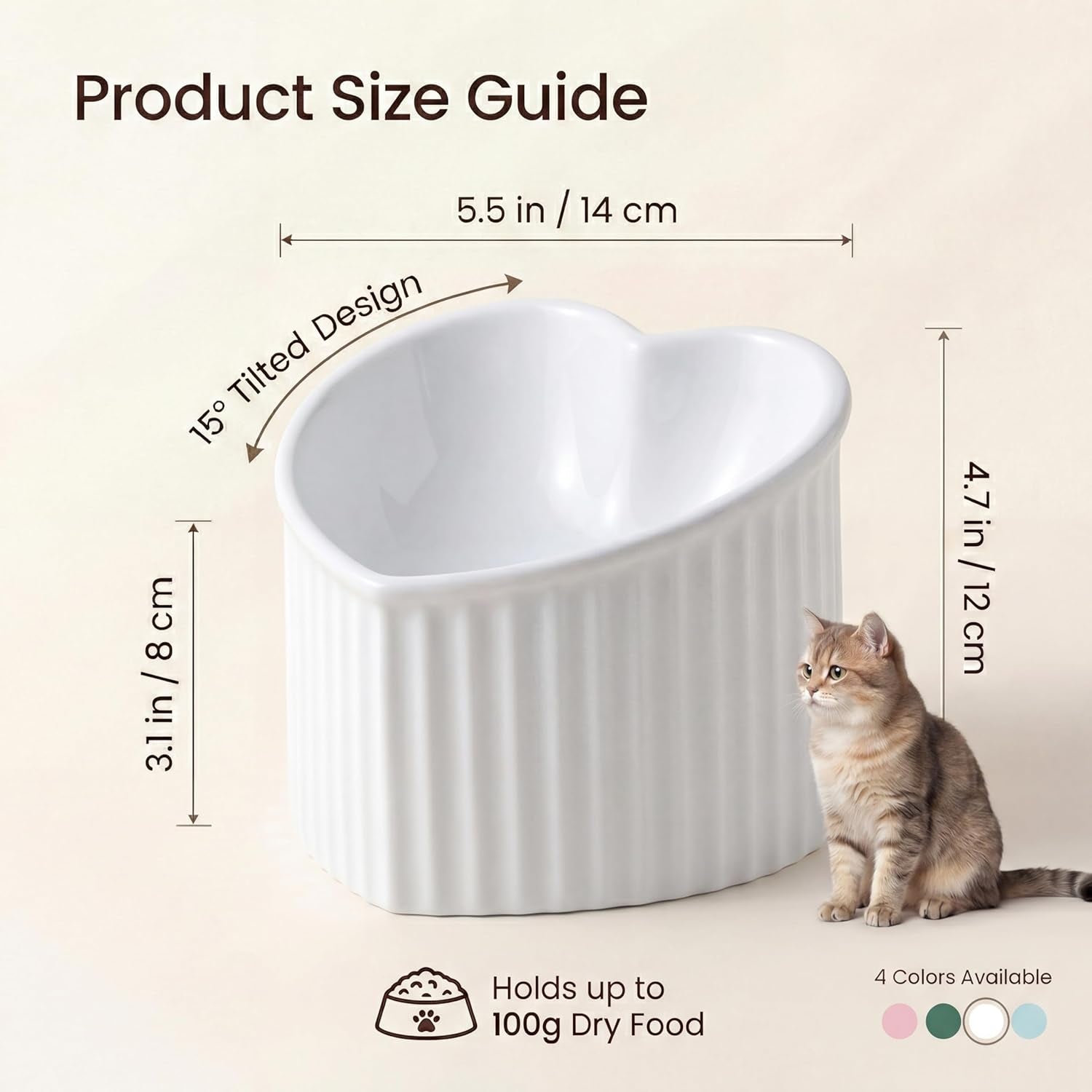 Ceramic Raised Cat Bowls, Tilted Elevated Food or Water Bowls, Stress Free, Backflow Prevention, Dishwasher and Microwave Safe, Lead & Cadmium Free