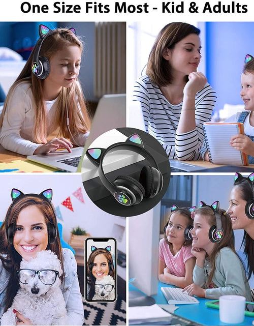 Load image into Gallery viewer, Kids Headphones, Cat Ear Wireless Headphones, LED Light up Kids Bluetooth Headphones over on Ear Black
