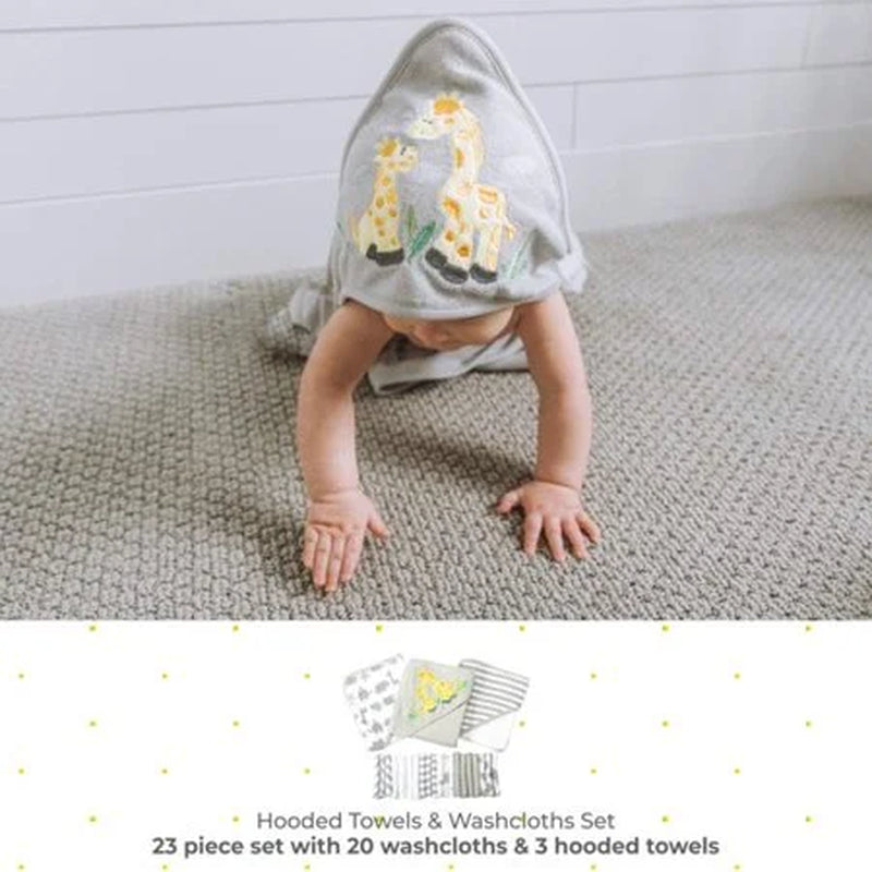 Juego De Toallas Con Capucha Para Baño Y Paños Para Bebés, Juego De Regalo De 23 Piezas, Jirafa Gris